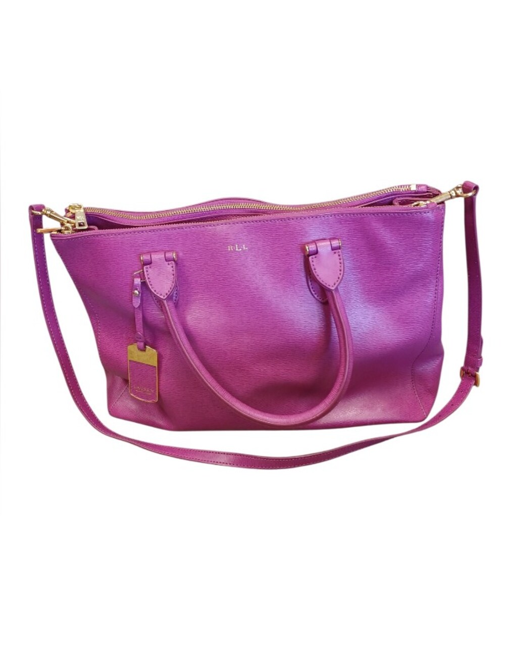 Ralph Lauren EUC Leather Purse Fuchsia With Gold Hand And Shoulder Strap